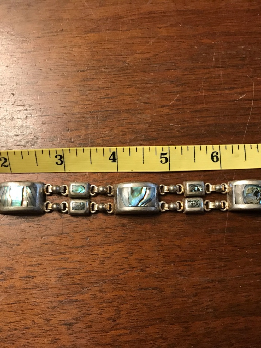 Vtg Mexican Sterling Silver Abalone Inlay Bracelet